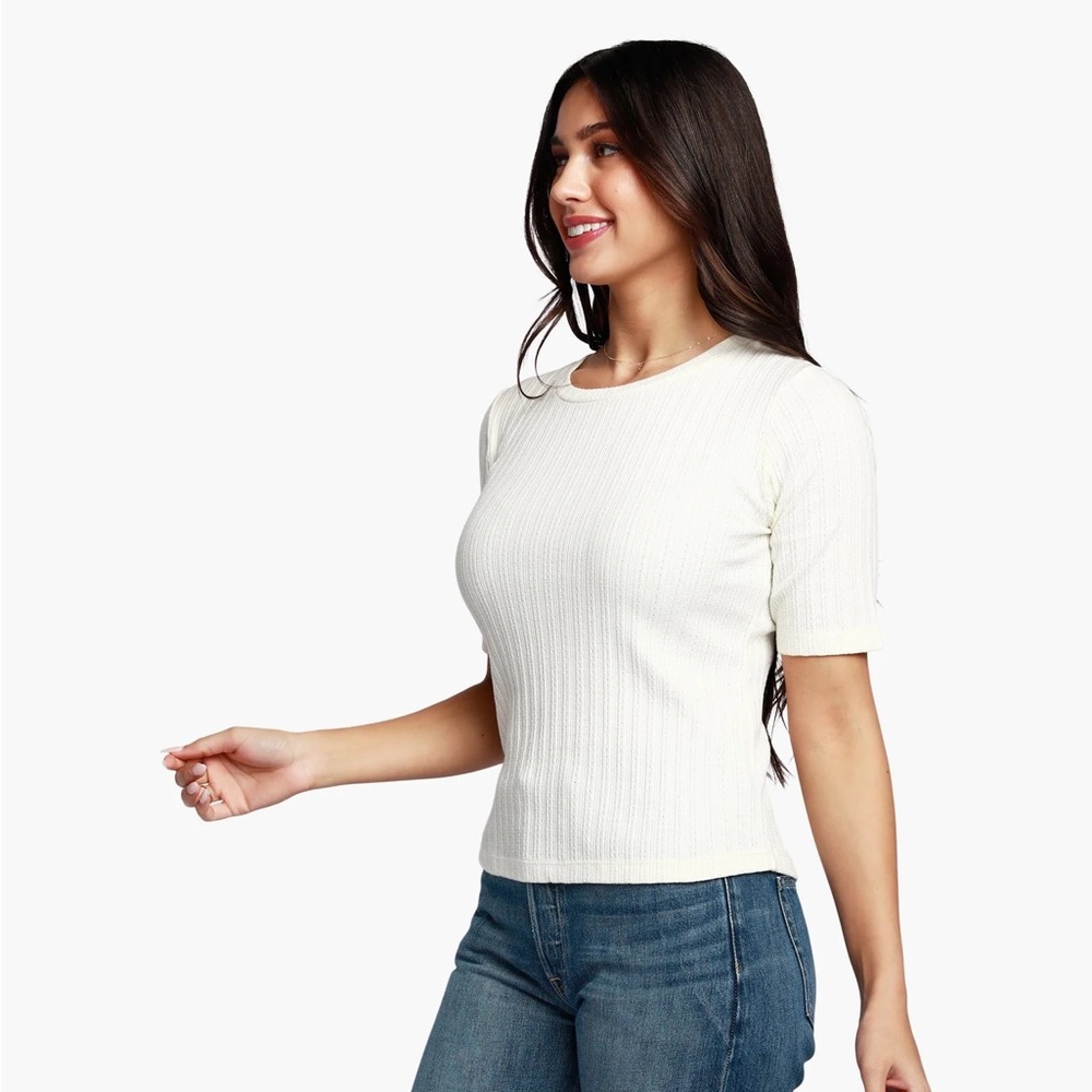 Able Theresa Pointelle Rib Tee in Antique White